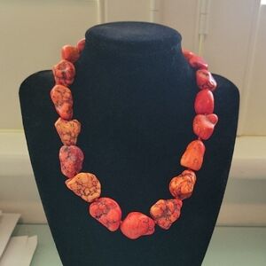 Red Rustic Spiderweb Howlite Nugget Necklace